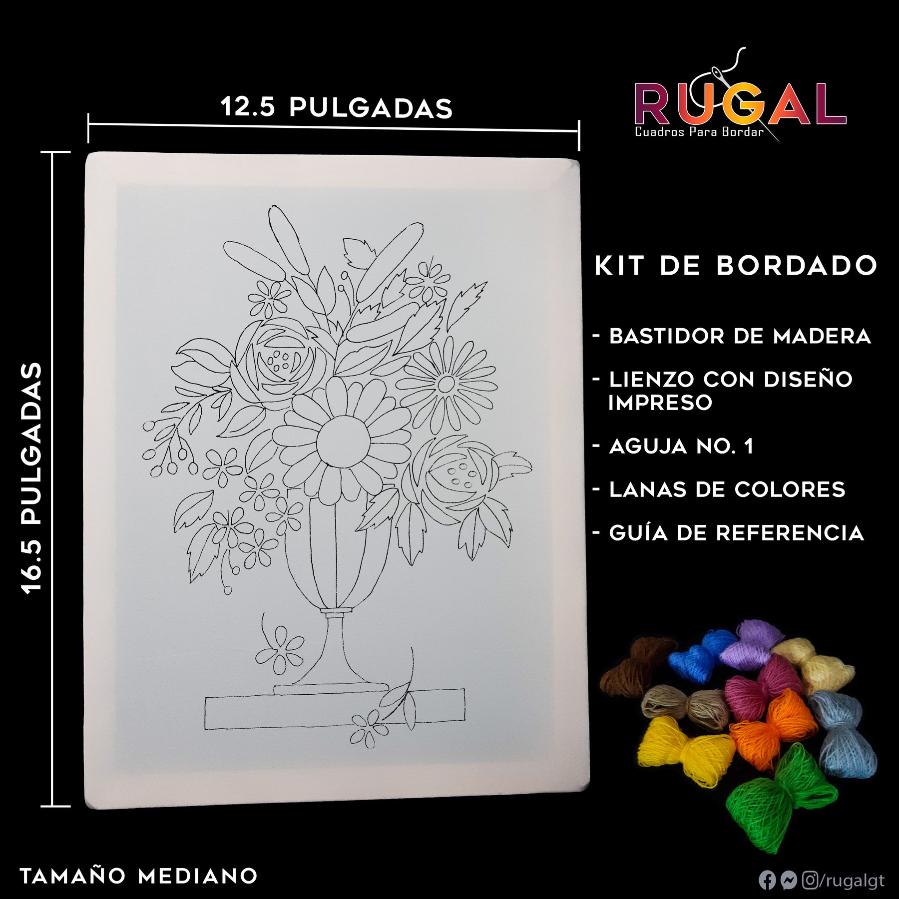 Detalle de un kit de bordado RUGAL